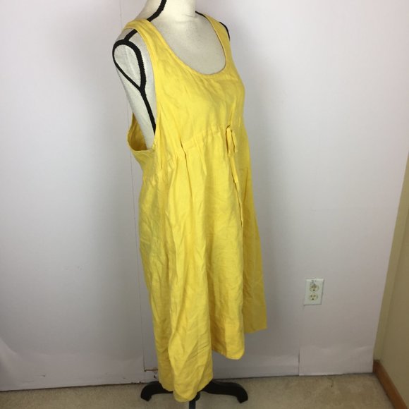 Eileen Fisher Tank Tunic Swing Dress Size M Womans Yellow Linen Drawstring Waist - Picture 3 of 13
